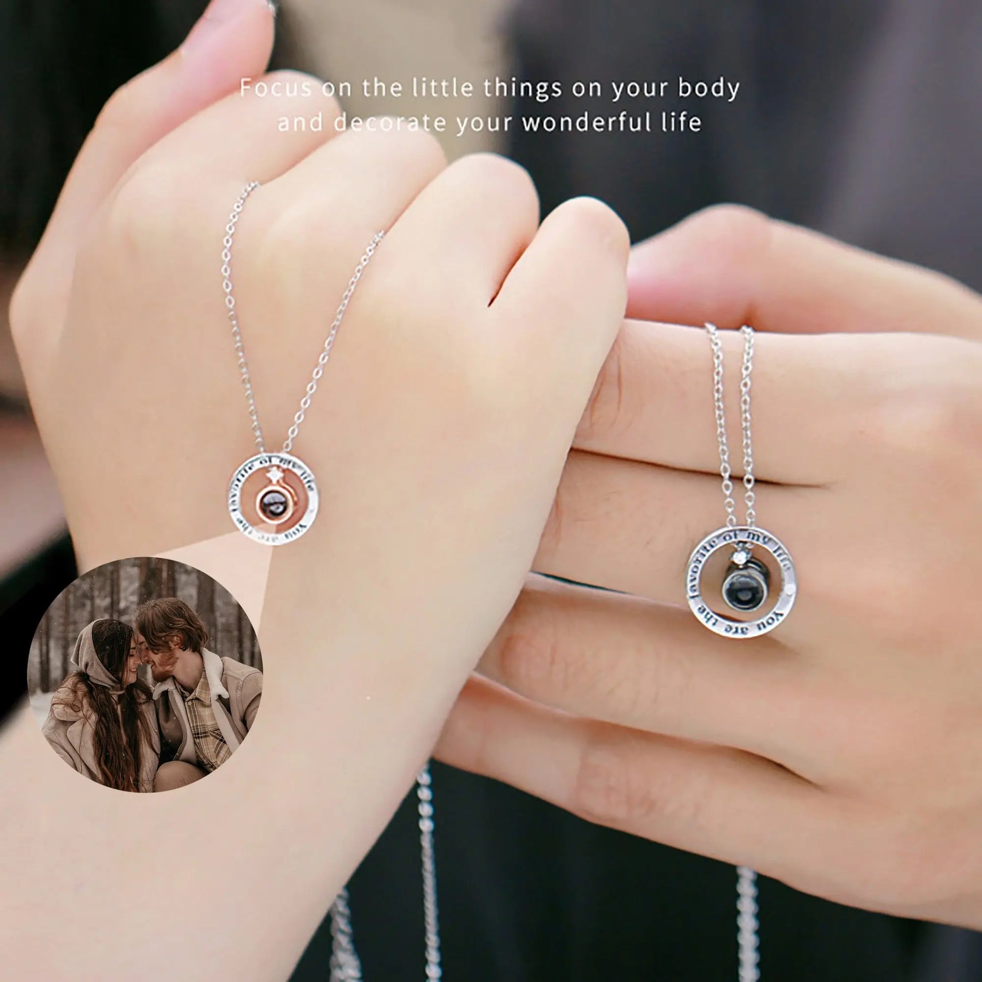Personalized Letter Decoration Round Pendant Custom Color Photo Couple Projection Necklace nowadaysfashion