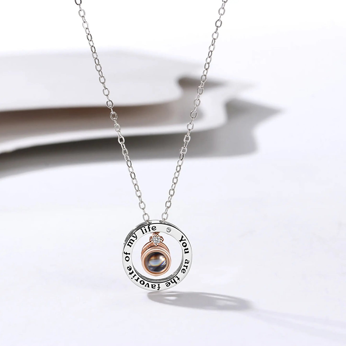 Personalized Letter Decoration Round Pendant Custom Color Photo Couple Projection Necklace nowadaysfashion