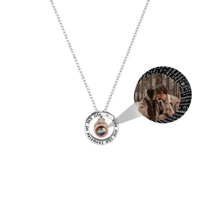 Personalized Letter Decoration Round Pendant Custom Color Photo Couple Projection Necklace nowadaysfashion