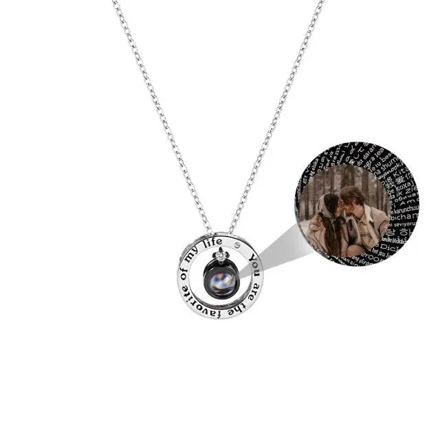 Personalized Letter Decoration Round Pendant Custom Color Photo Couple Projection Necklace nowadaysfashion