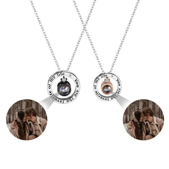 Personalized Letter Decoration Round Pendant Custom Color Photo Couple Projection Necklace nowadaysfashion