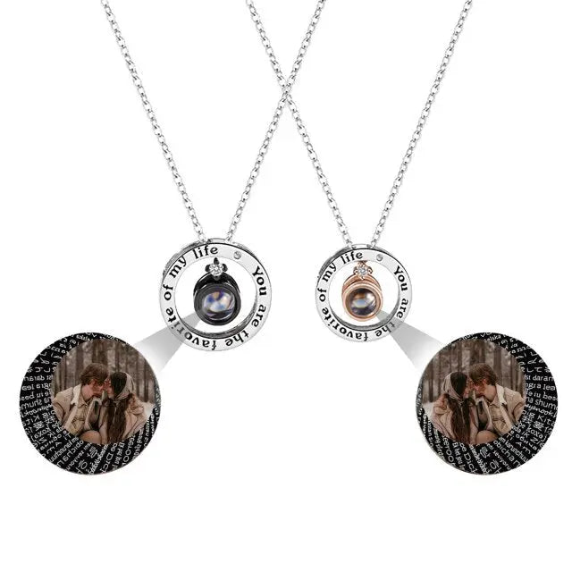 Personalized Letter Decoration Round Pendant Custom Color Photo Couple Projection Necklace nowadaysfashion
