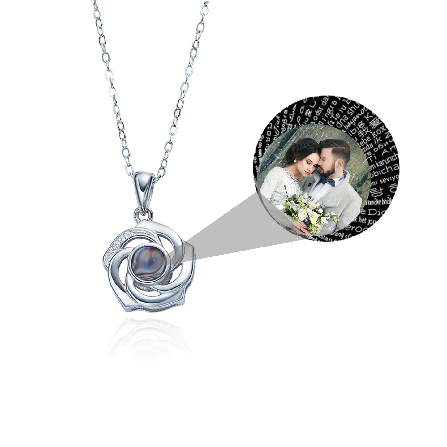 Customized Photo Name Trendy Rose Flower Shape Crystal Necklace Personalized Pendant Jewelry nowadaysfashion