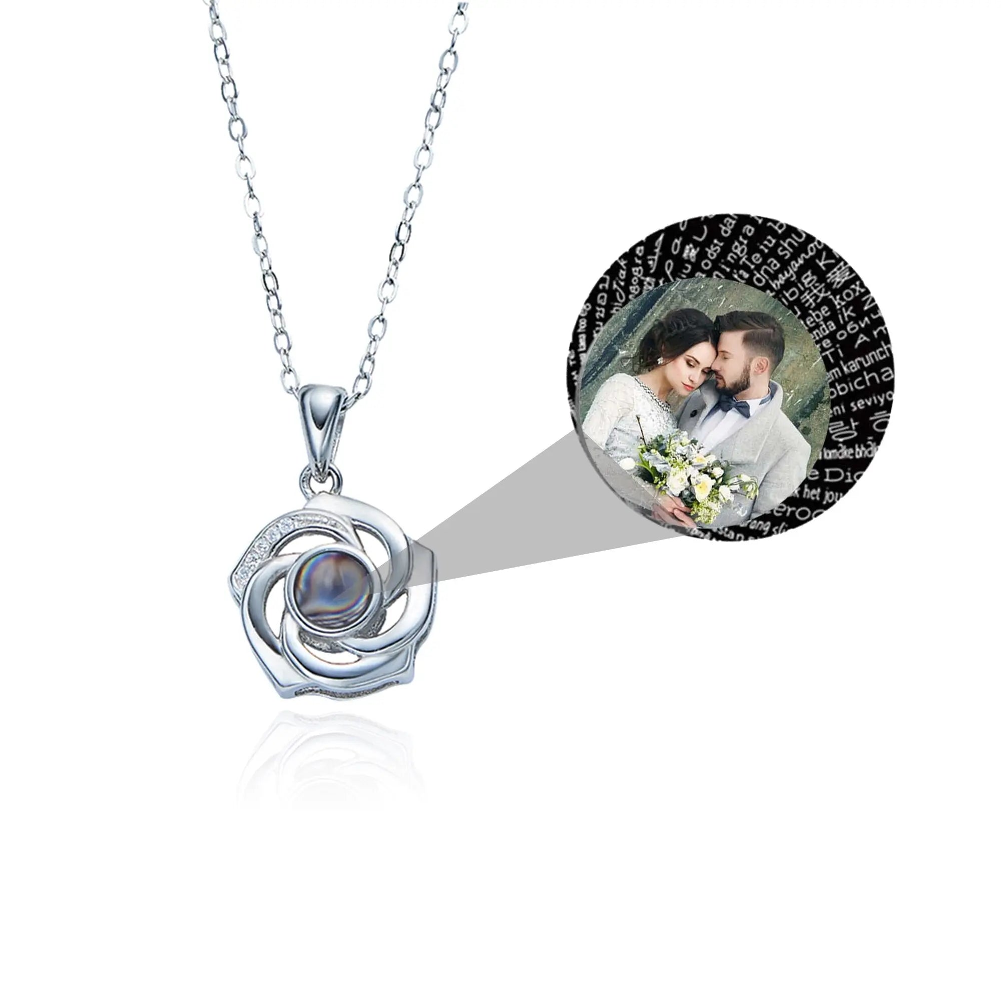 Customized Photo Name Trendy Rose Flower Shape Crystal Necklace Personalized Pendant Jewelry nowadaysfashion