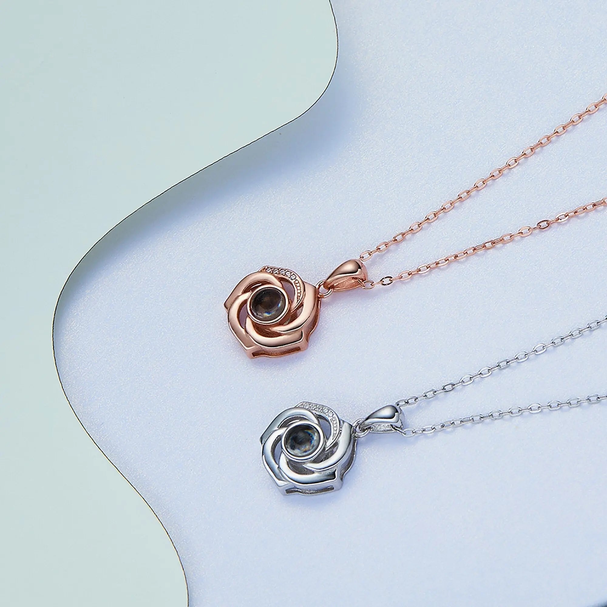 Customized Photo Name Trendy Rose Flower Shape Crystal Necklace Personalized Pendant Jewelry nowadaysfashion