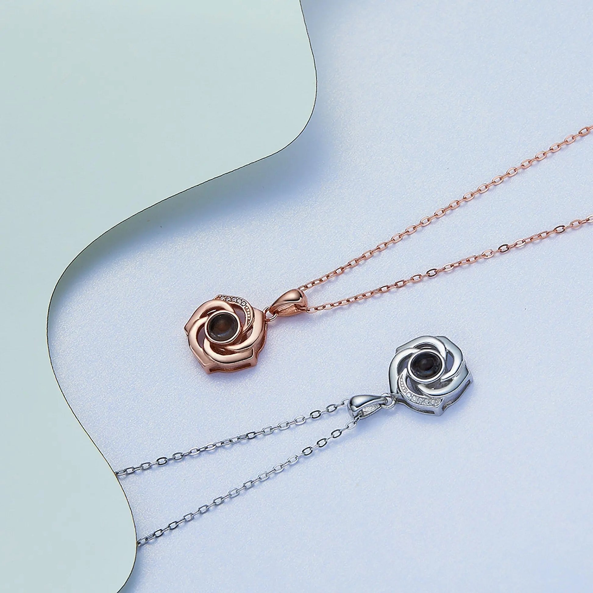 Customized Photo Name Trendy Rose Flower Shape Crystal Necklace Personalized Pendant Jewelry nowadaysfashion