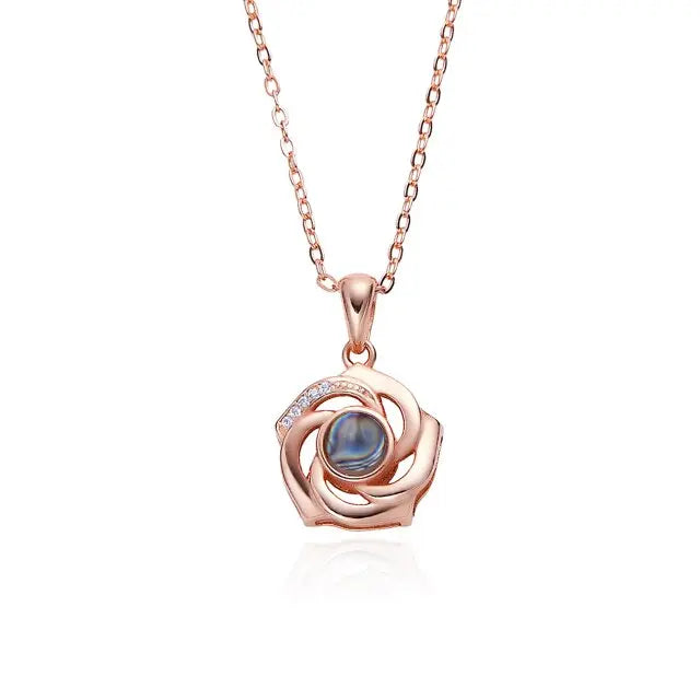 Customized Photo Name Trendy Rose Flower Shape Crystal Necklace Personalized Pendant Jewelry nowadaysfashion