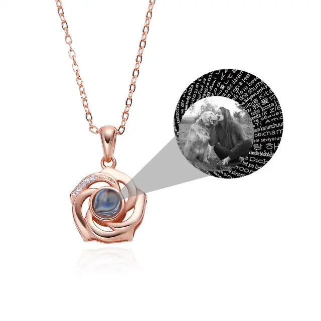 Customized Photo Name Trendy Rose Flower Shape Crystal Necklace Personalized Pendant Jewelry nowadaysfashion