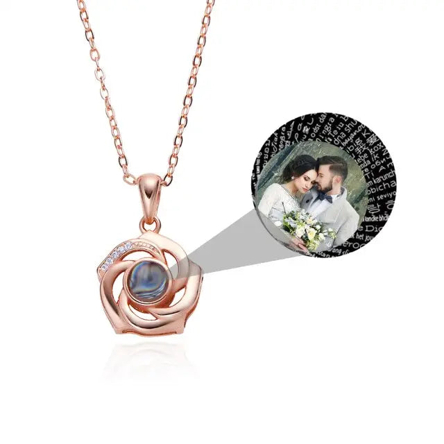 Customized Photo Name Trendy Rose Flower Shape Crystal Necklace Personalized Pendant Jewelry nowadaysfashion