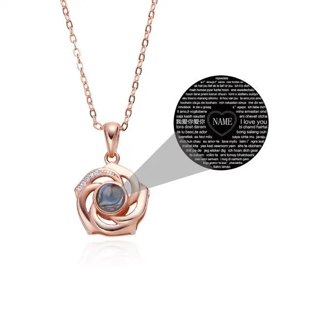 Customized Photo Name Trendy Rose Flower Shape Crystal Necklace Personalized Pendant Jewelry nowadaysfashion