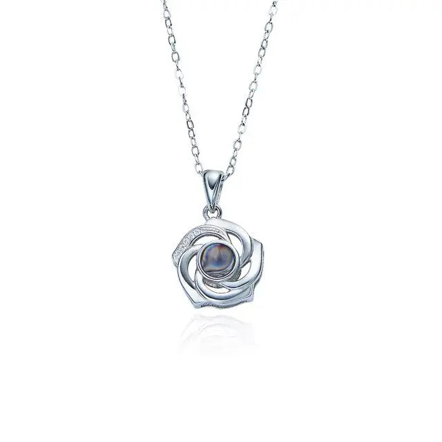 Customized Photo Name Trendy Rose Flower Shape Crystal Necklace Personalized Pendant Jewelry nowadaysfashion