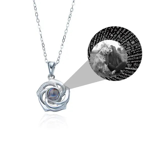 Customized Photo Name Trendy Rose Flower Shape Crystal Necklace Personalized Pendant Jewelry nowadaysfashion