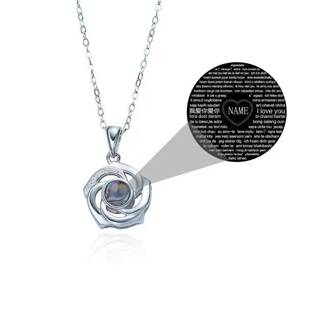 Customized Photo Name Trendy Rose Flower Shape Crystal Necklace Personalized Pendant Jewelry nowadaysfashion