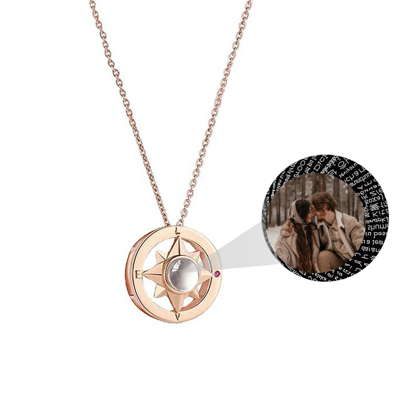 Projection Photo Necklace Custom Compass Necklace Personalized Lucky Star Couple Jewelry nowadaysfashion