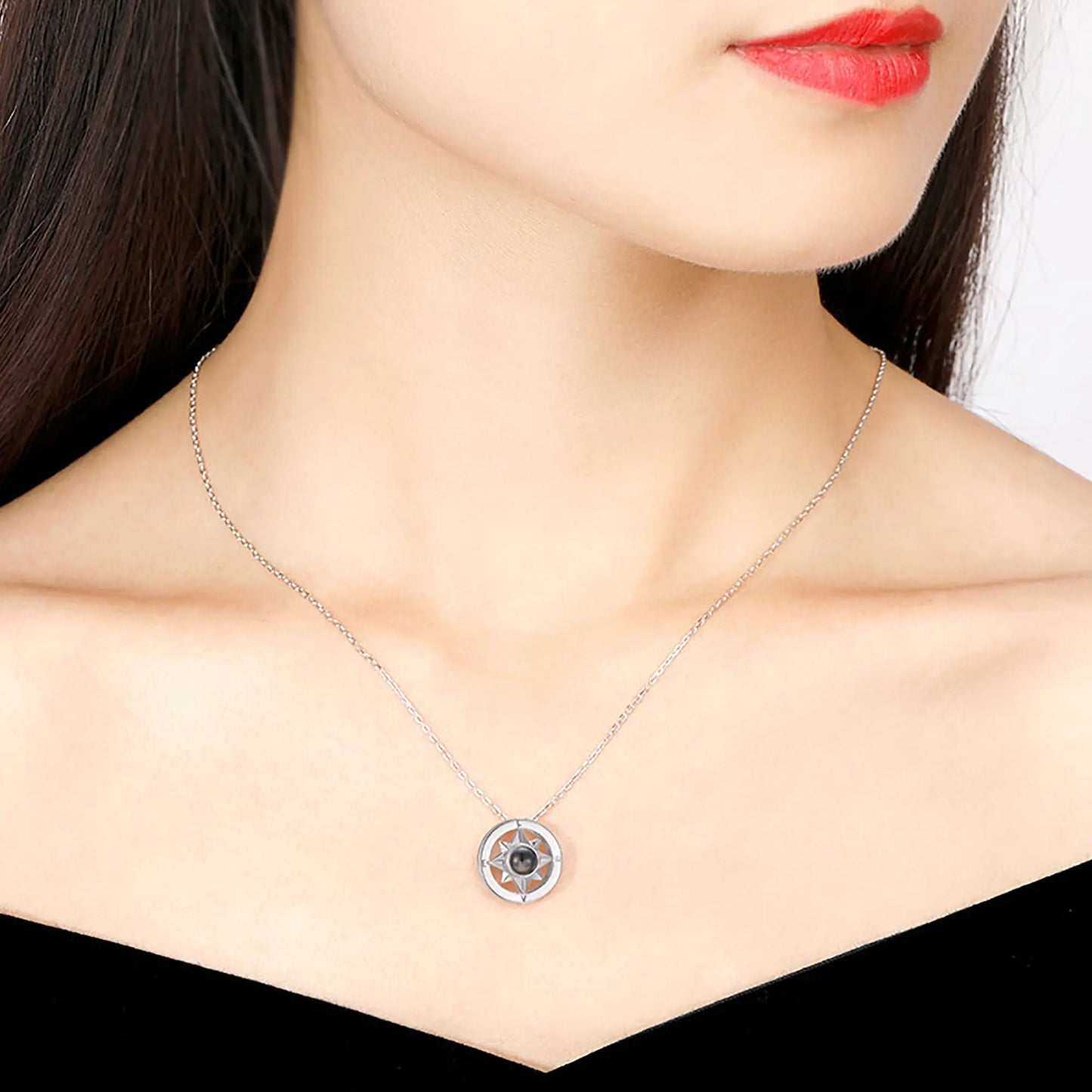 Projection Photo Necklace Custom Compass Necklace Personalized Lucky Star Couple Jewelry nowadaysfashion
