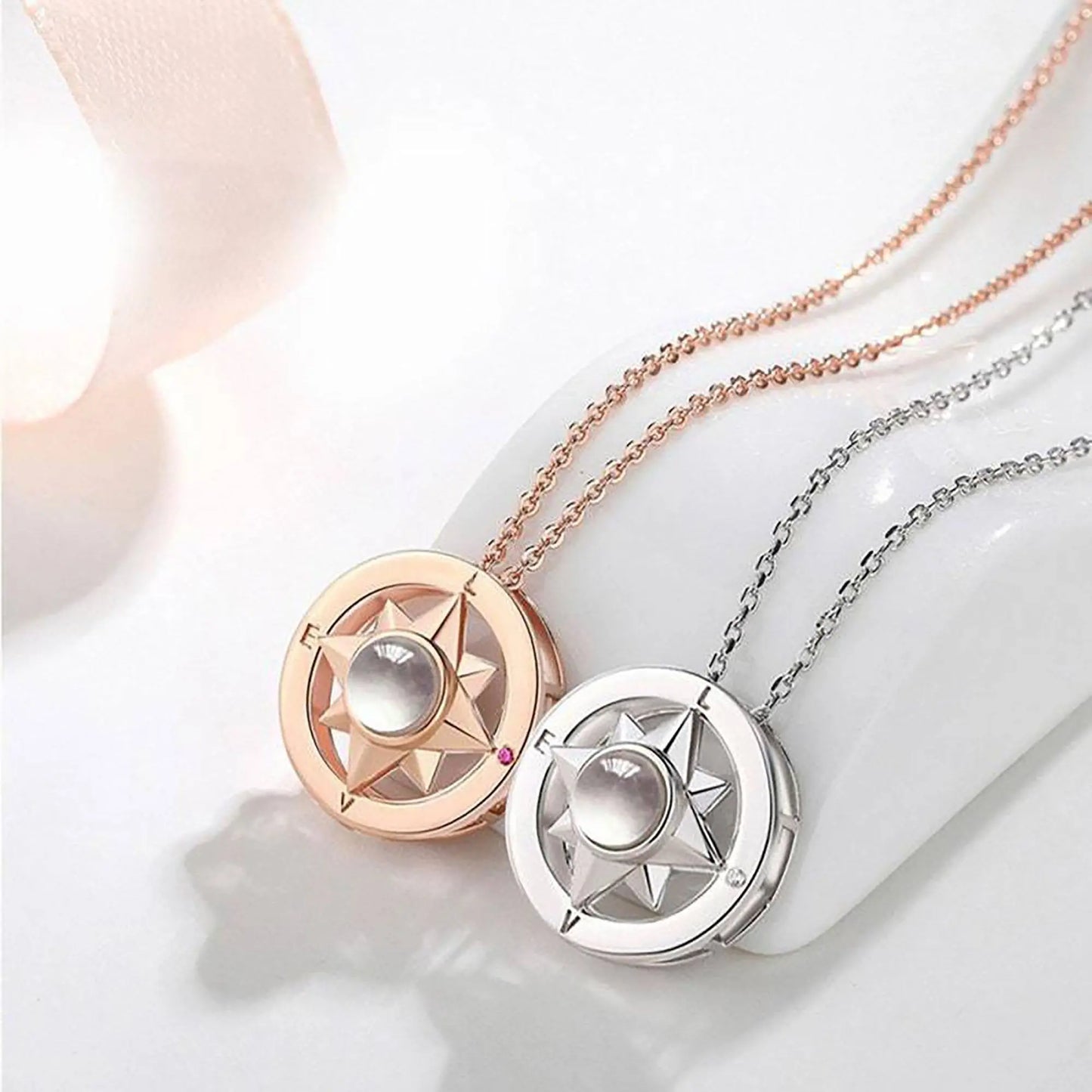 Projection Photo Necklace Custom Compass Necklace Personalized Lucky Star Couple Jewelry nowadaysfashion