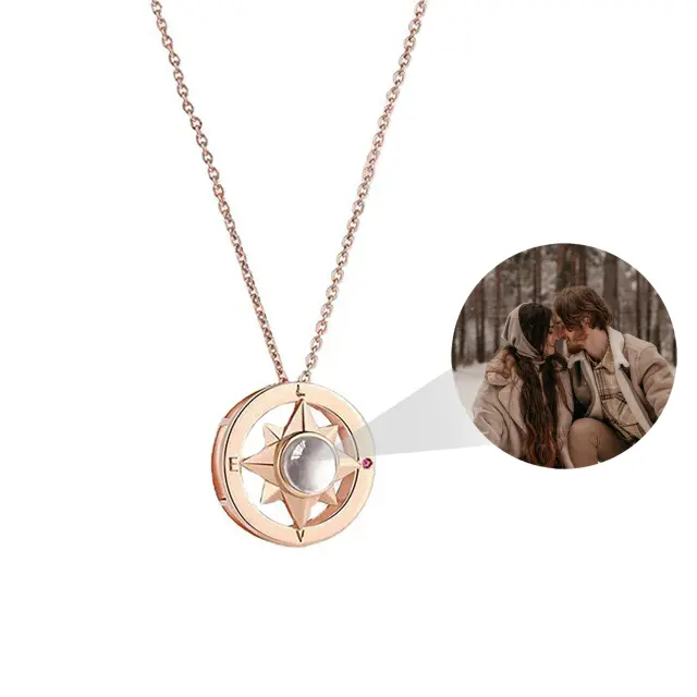 Projection Photo Necklace Custom Compass Necklace Personalized Lucky Star Couple Jewelry nowadaysfashion
