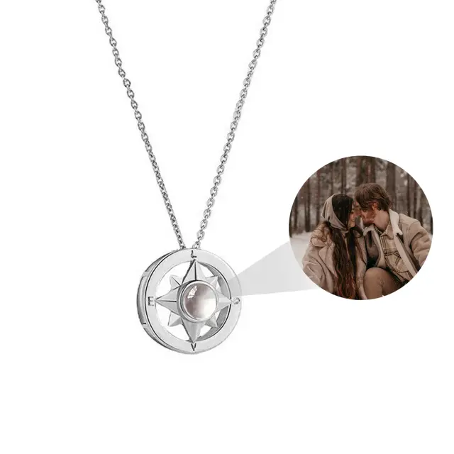 Projection Photo Necklace Custom Compass Necklace Personalized Lucky Star Couple Jewelry nowadaysfashion