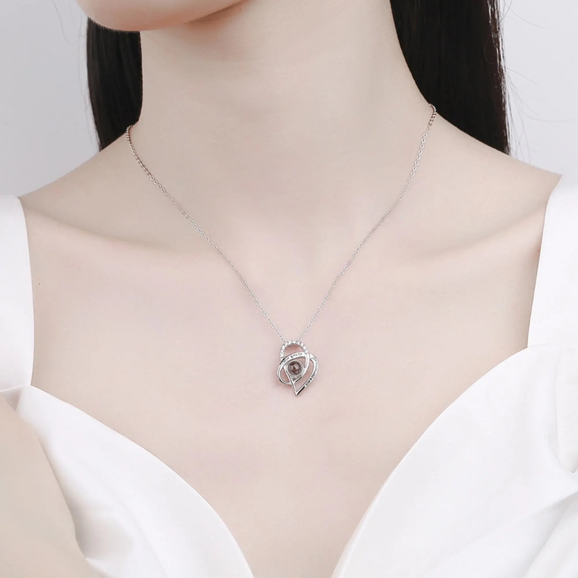 Personalized Necklaces Customize Name Projection Photo Crystal Heart Stitching Necklace nowadaysfashion