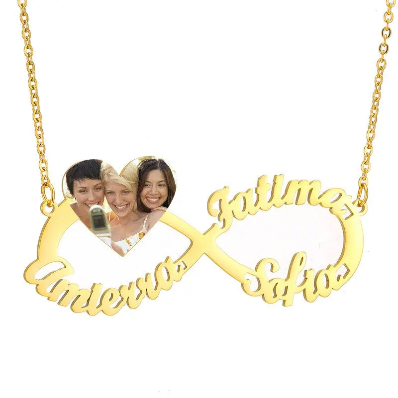 Personalized Steel Infinity Symbol Shape Heart Nameplate Necklace Custom Photo Text Engrave Name Pendant nowadaysfashion