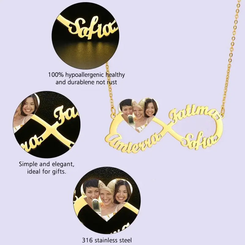 Personalized Steel Infinity Symbol Shape Heart Nameplate Necklace Custom Photo Text Engrave Name Pendant nowadaysfashion