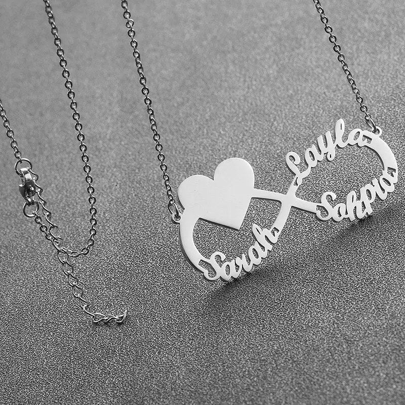 Personalized Steel Infinity Symbol Shape Heart Nameplate Necklace Custom Photo Text Engrave Name Pendant nowadaysfashion