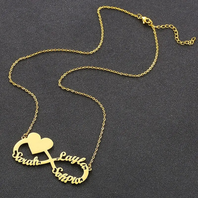 Personalized Steel Infinity Symbol Shape Heart Nameplate Necklace Custom Photo Text Engrave Name Pendant nowadaysfashion