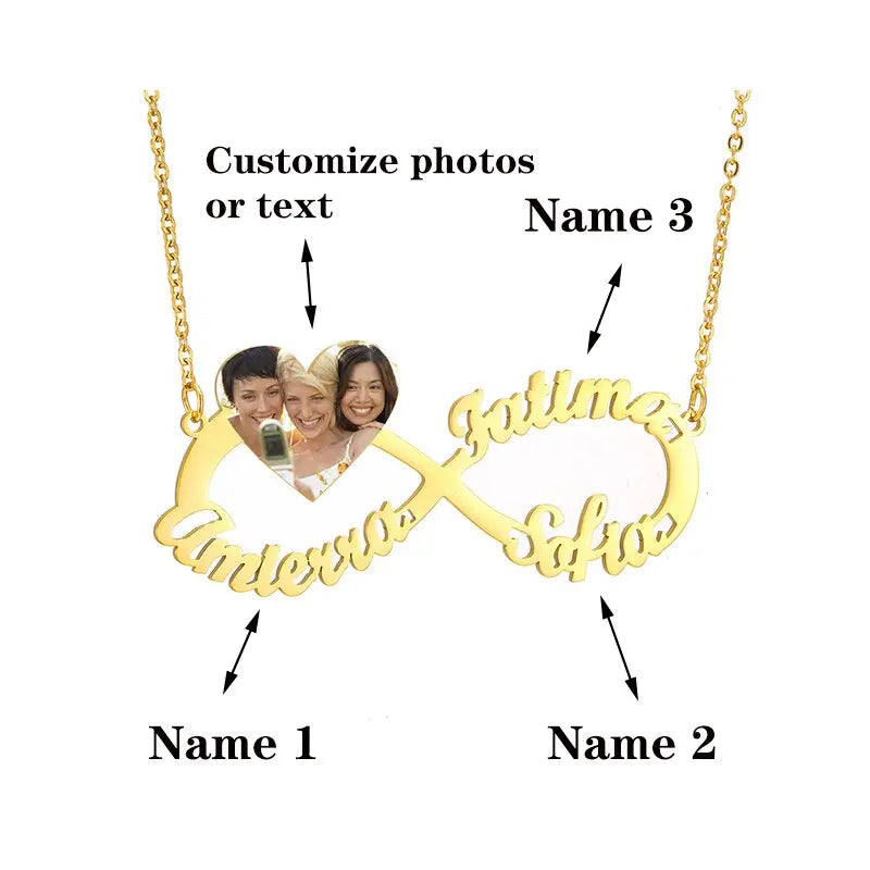 Personalized Steel Infinity Symbol Shape Heart Nameplate Necklace Custom Photo Text Engrave Name Pendant nowadaysfashion