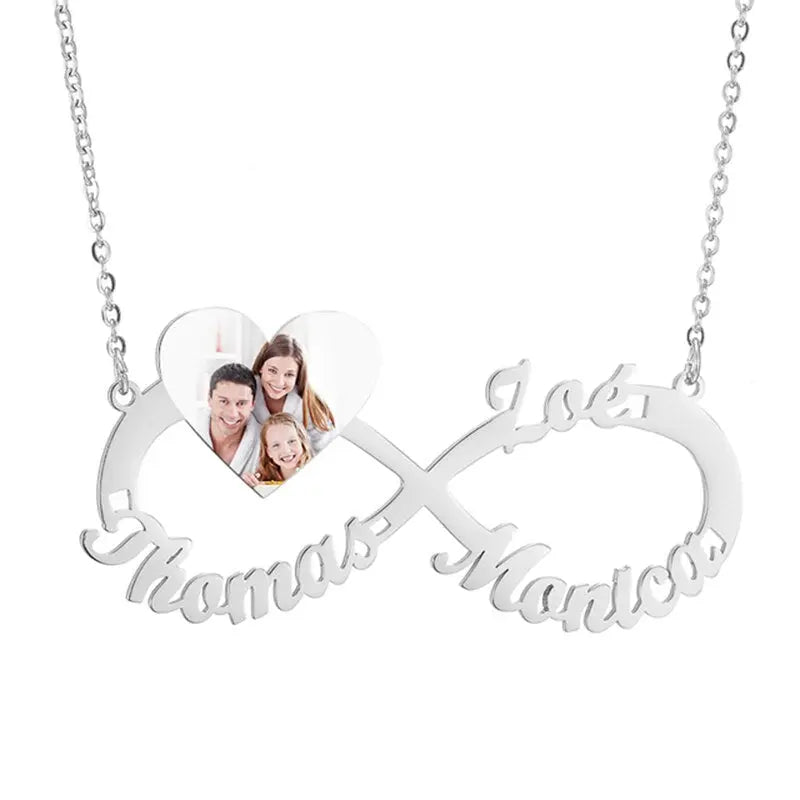 Personalized Steel Infinity Symbol Shape Heart Nameplate Necklace Custom Photo Text Engrave Name Pendant nowadaysfashion