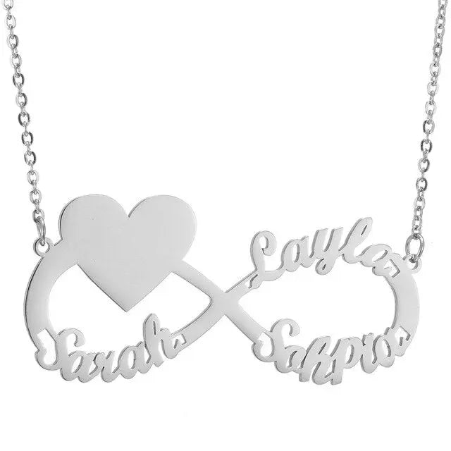 Personalized Steel Infinity Symbol Shape Heart Nameplate Necklace Custom Photo Text Engrave Name Pendant nowadaysfashion