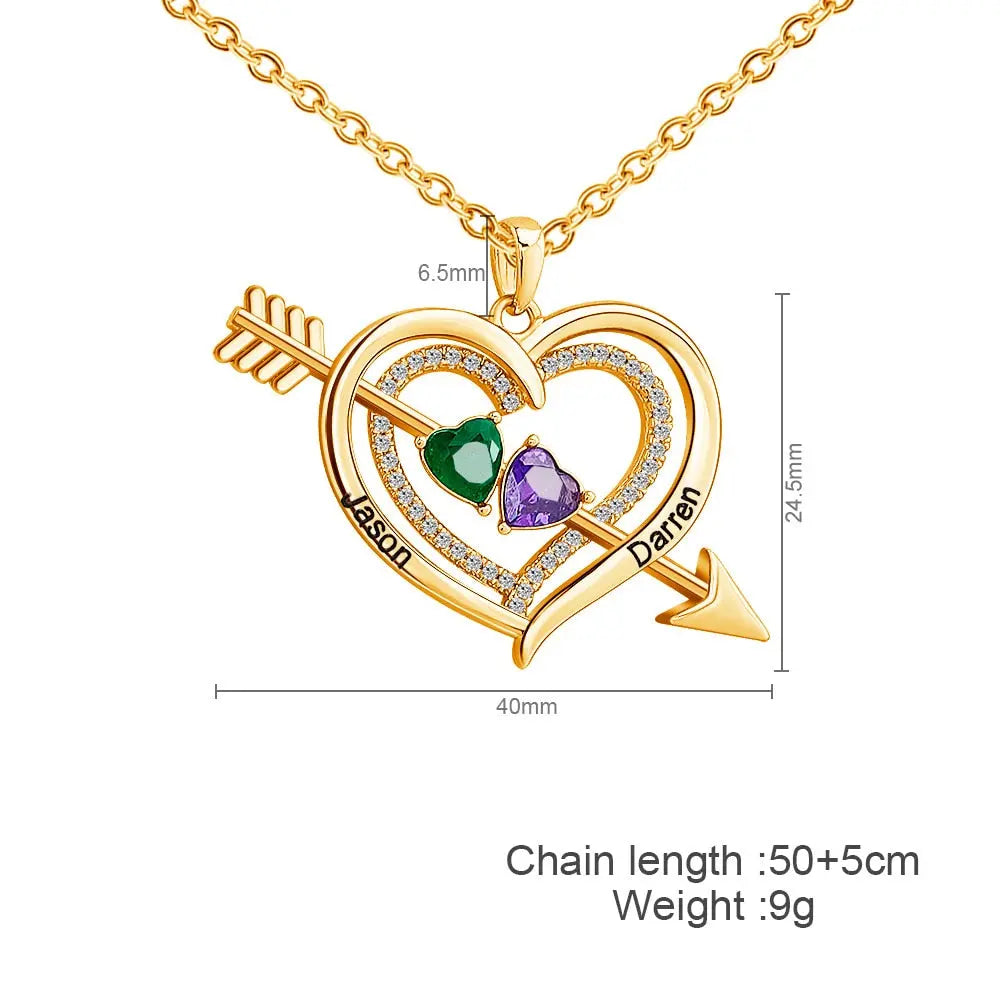 Personalized Love Heart Arrow Shape Necklace Custom Name Gold Silver Color Pendant nowadaysfashion