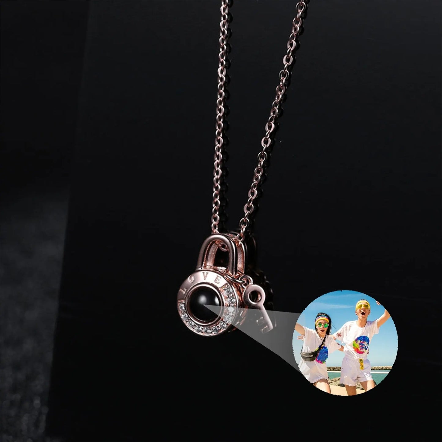 Personalized Photo Name Projection Lock Key Couple Necklace New Custom Pendant Necklaces nowadaysfashion