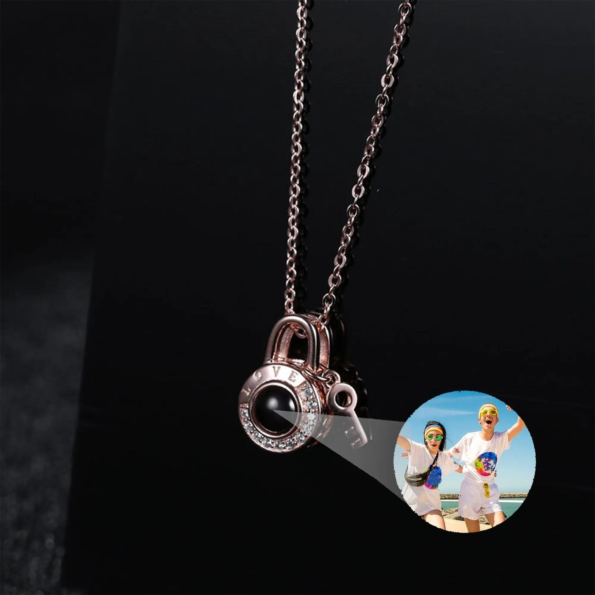 Personalized Photo Name Projection Lock Key Couple Necklace New Custom Pendant Necklaces nowadaysfashion