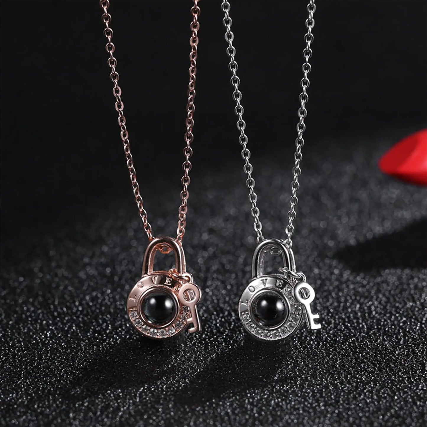 Personalized Photo Name Projection Lock Key Couple Necklace New Custom Pendant Necklaces nowadaysfashion