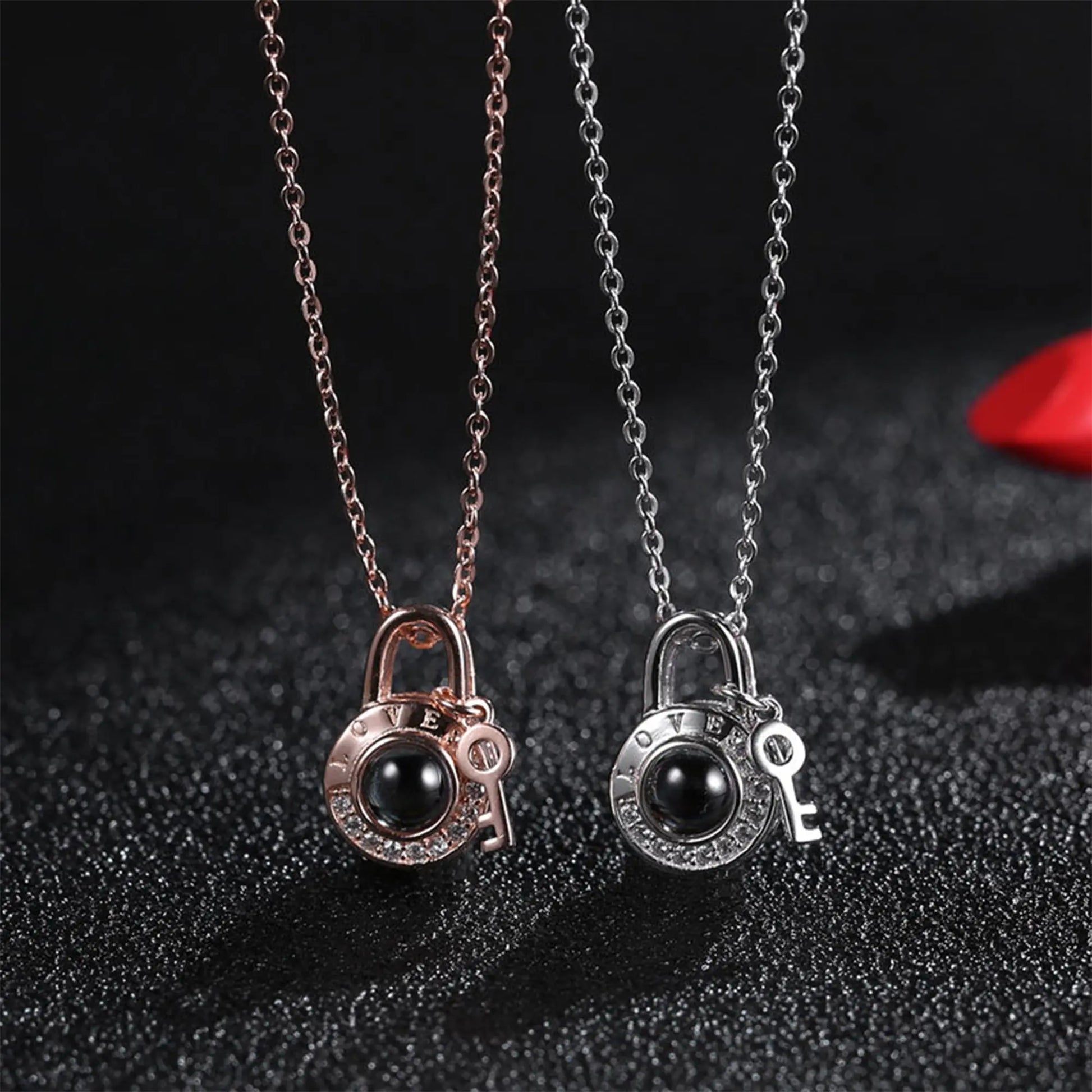 Personalized Photo Name Projection Lock Key Couple Necklace New Custom Pendant Necklaces nowadaysfashion