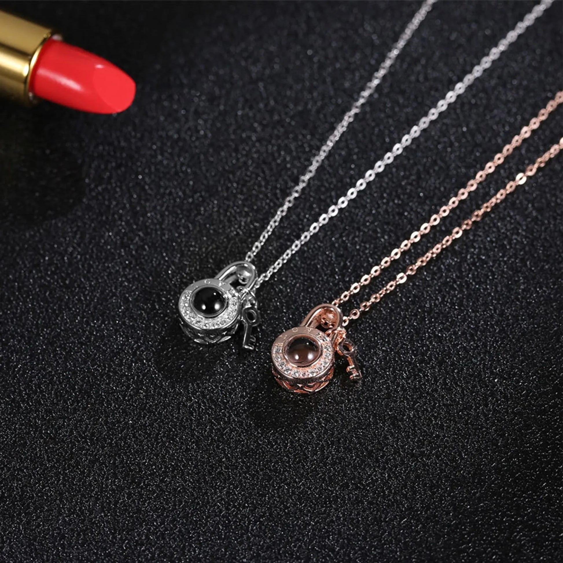Personalized Photo Name Projection Lock Key Couple Necklace New Custom Pendant Necklaces nowadaysfashion