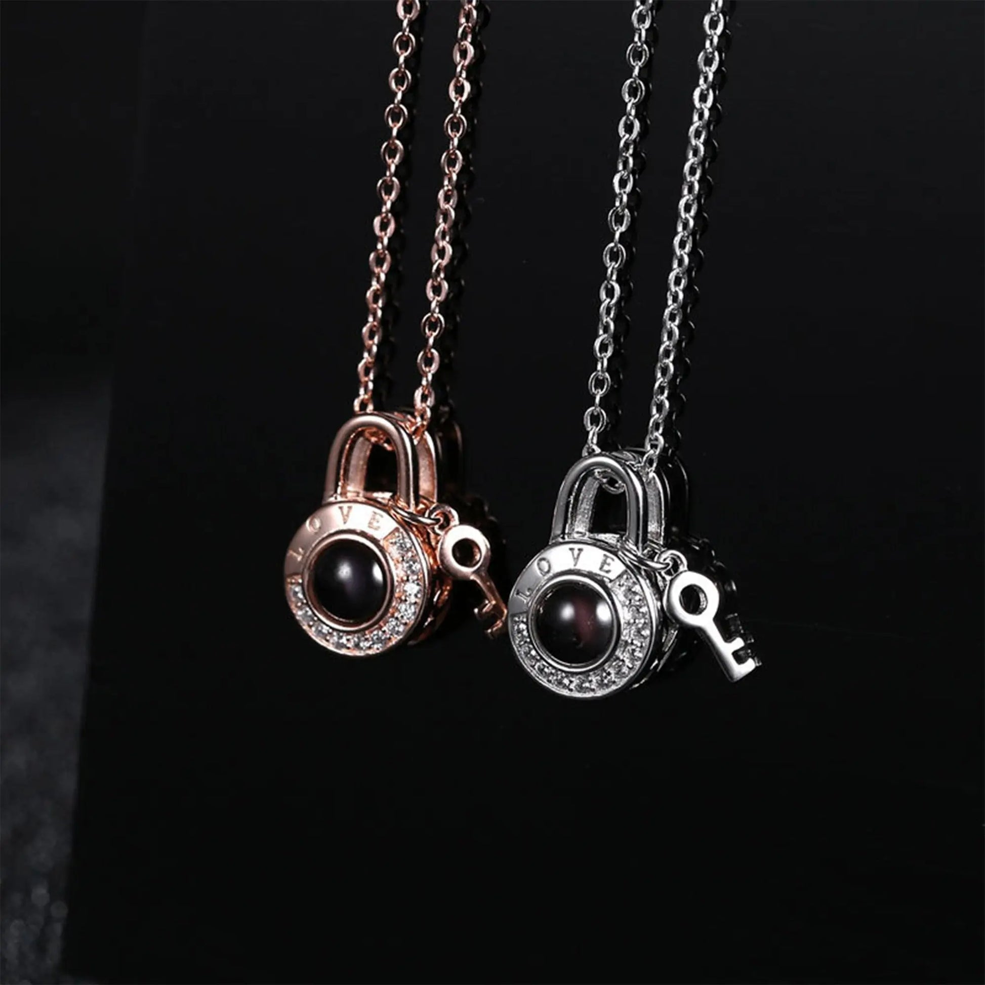 Personalized Photo Name Projection Lock Key Couple Necklace New Custom Pendant Necklaces nowadaysfashion