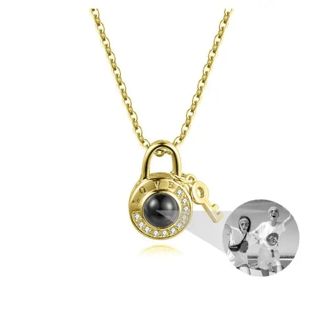 Personalized Photo Name Projection Lock Key Couple Necklace New Custom Pendant Necklaces nowadaysfashion