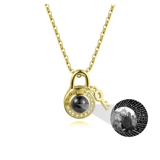 Personalized Photo Name Projection Lock Key Couple Necklace New Custom Pendant Necklaces nowadaysfashion