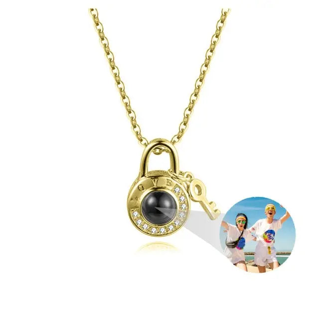 Personalized Photo Name Projection Lock Key Couple Necklace New Custom Pendant Necklaces nowadaysfashion