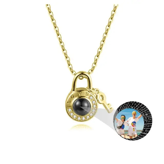 Personalized Photo Name Projection Lock Key Couple Necklace New Custom Pendant Necklaces nowadaysfashion