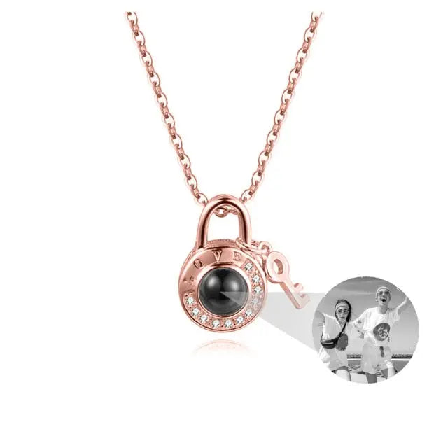 Personalized Photo Name Projection Lock Key Couple Necklace New Custom Pendant Necklaces nowadaysfashion
