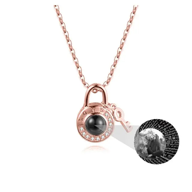 Personalized Photo Name Projection Lock Key Couple Necklace New Custom Pendant Necklaces nowadaysfashion