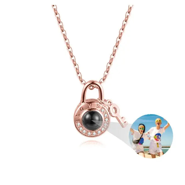 Personalized Photo Name Projection Lock Key Couple Necklace New Custom Pendant Necklaces nowadaysfashion