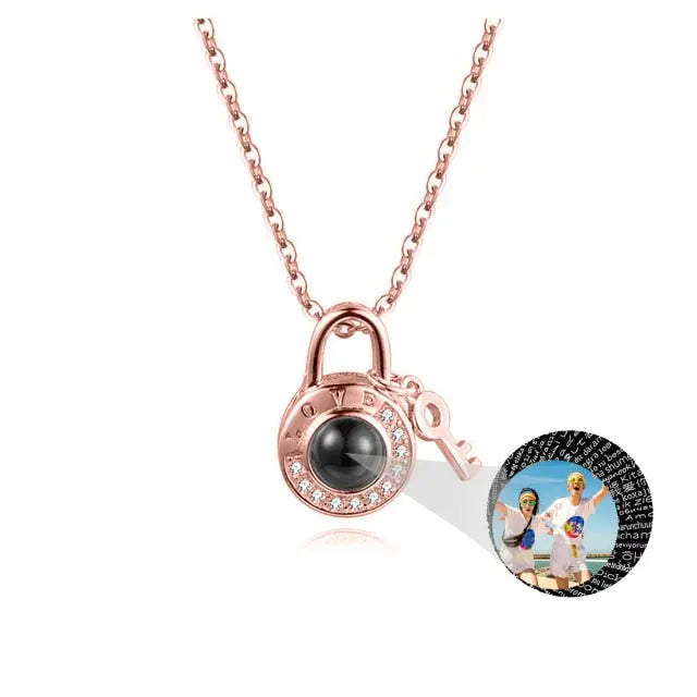 Personalized Photo Name Projection Lock Key Couple Necklace New Custom Pendant Necklaces nowadaysfashion