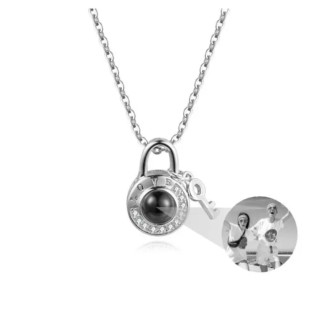 Personalized Photo Name Projection Lock Key Couple Necklace New Custom Pendant Necklaces nowadaysfashion
