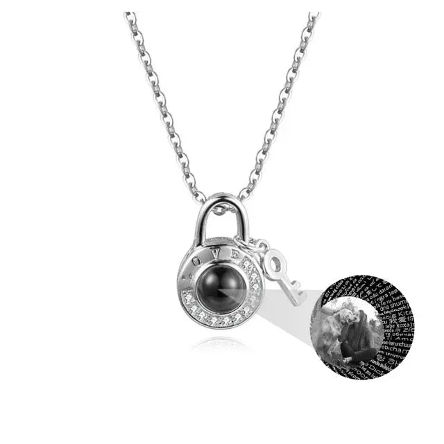 Personalized Photo Name Projection Lock Key Couple Necklace New Custom Pendant Necklaces nowadaysfashion