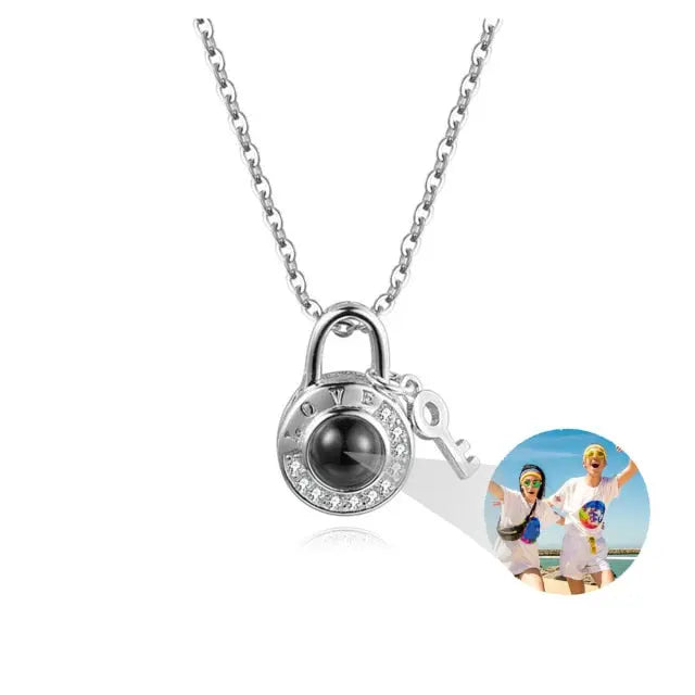 Personalized Photo Name Projection Lock Key Couple Necklace New Custom Pendant Necklaces nowadaysfashion