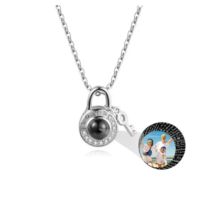 Personalized Photo Name Projection Lock Key Couple Necklace New Custom Pendant Necklaces nowadaysfashion