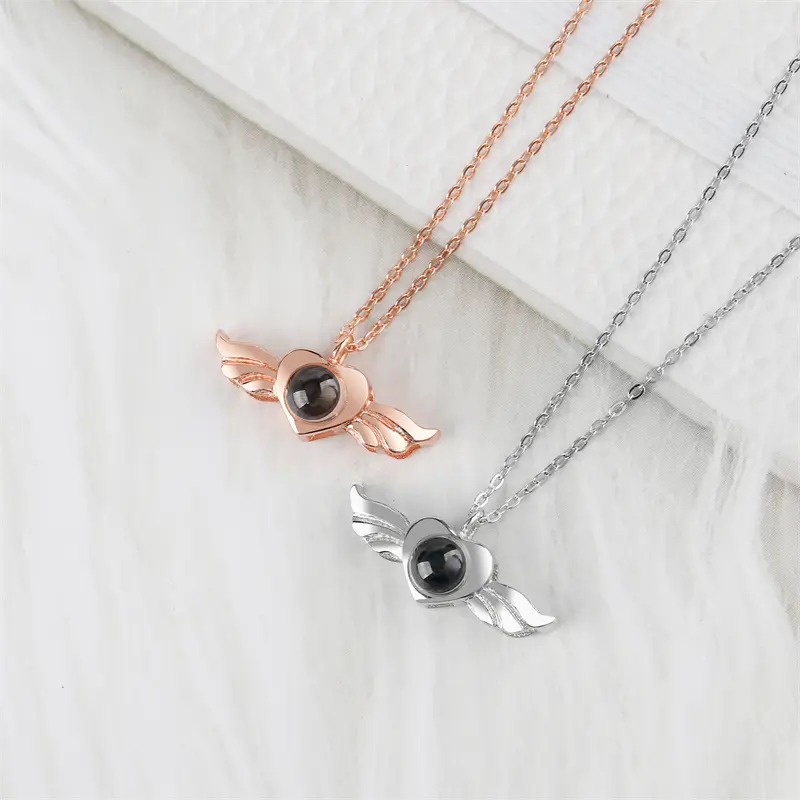 Personalized Heart Wing Projection Pendant Custom Photo Necklace nowadaysfashion